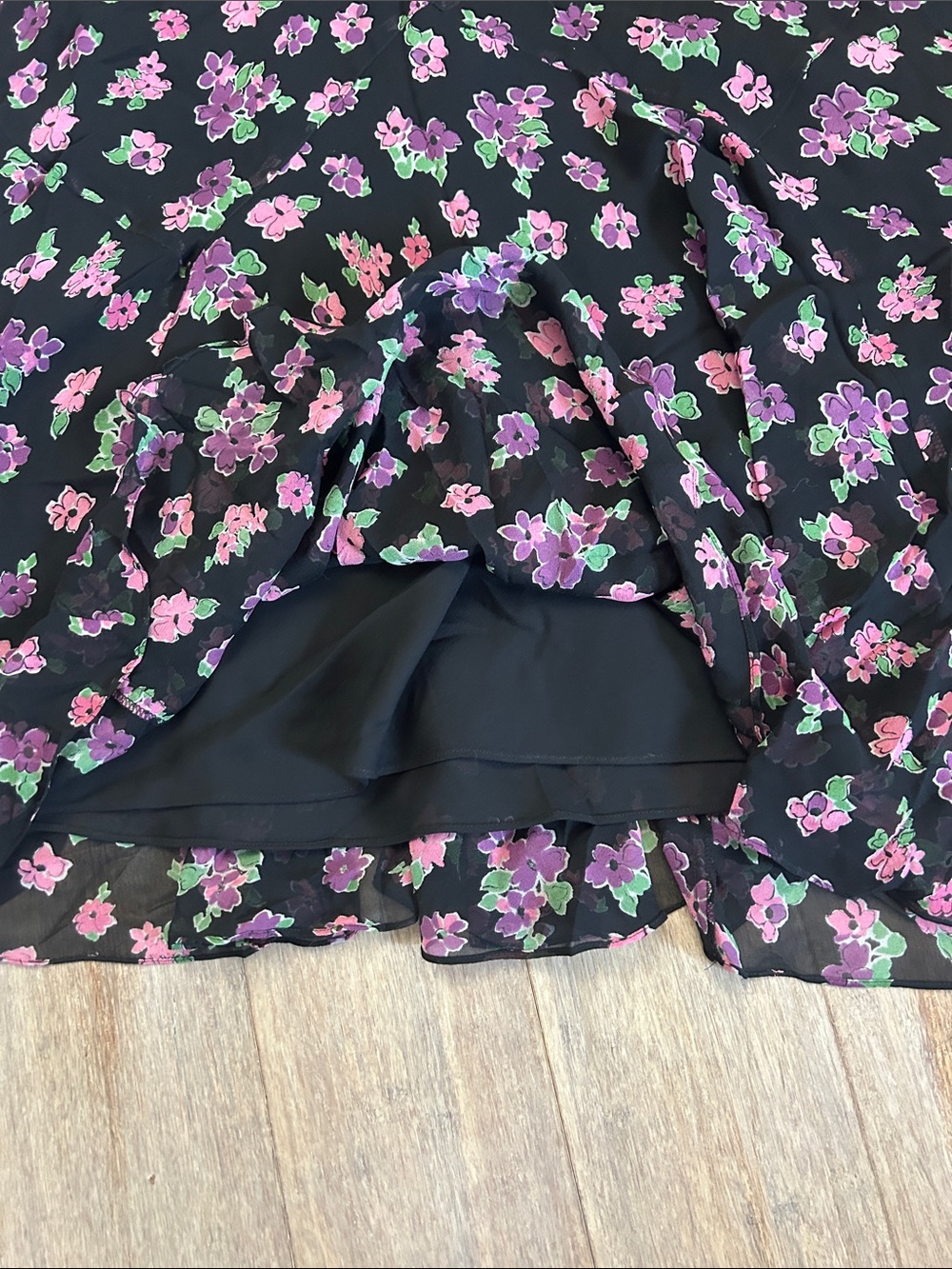 VTG Silk Chiffon Midi Dress with Pink & Green Floral Print bias-cut 16W - Picture 5 of 16